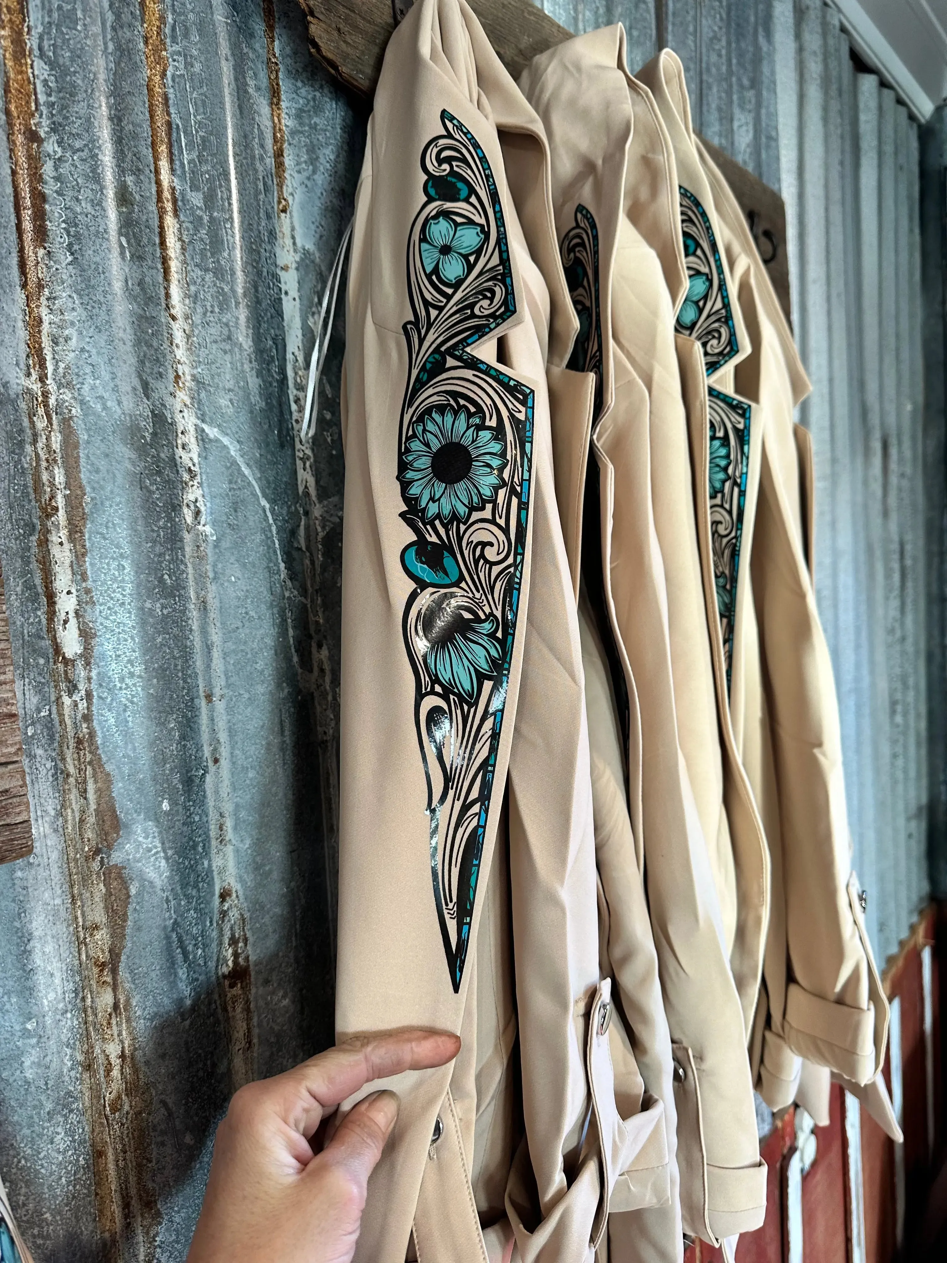 Turquoise Cabochon Blazer in Tan