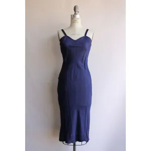 Vintage 1930s Navy Blue Rayon Full Slip