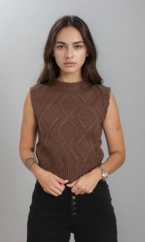 Women Knitted Vest (Brown)