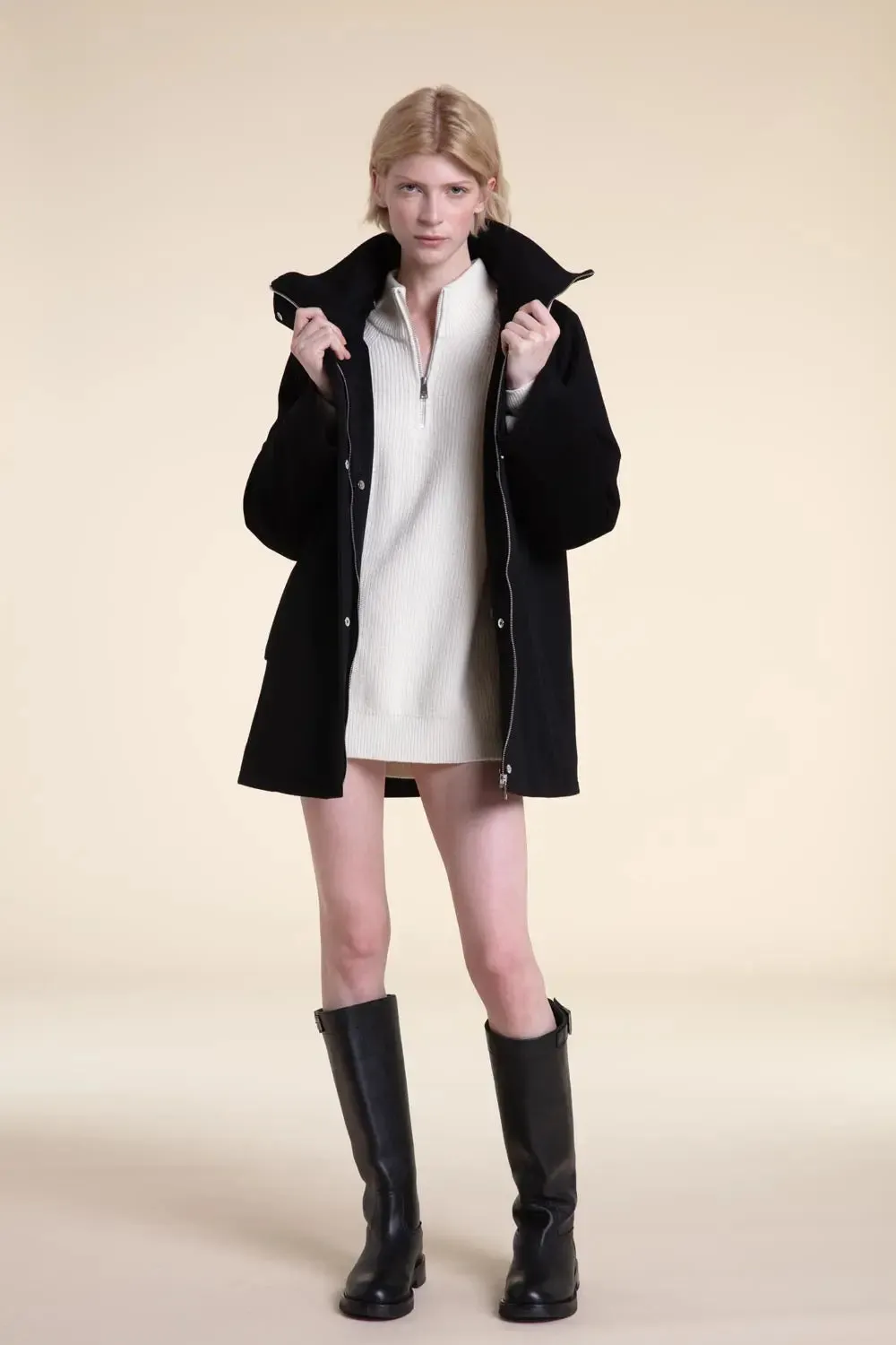 Womens black parka with fur hood