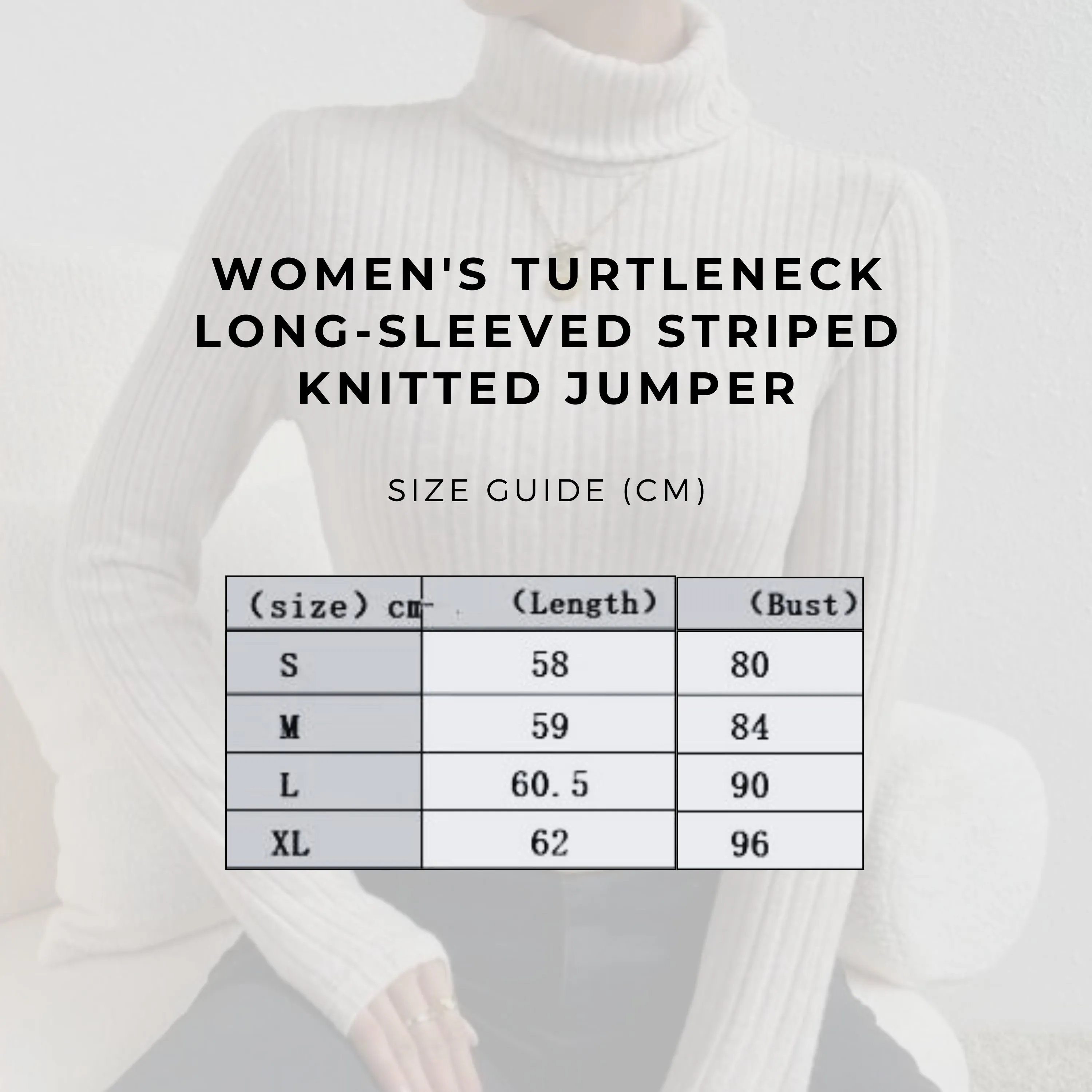 Women's Turtleneck Long-sleeved Striped Knitted Jumper